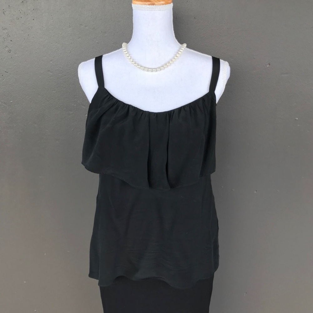 Anthropologie Eloise Black Silk Ruffle Cami